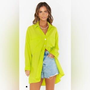 Show Me Your MuMu Neon Green Button Down Shirt